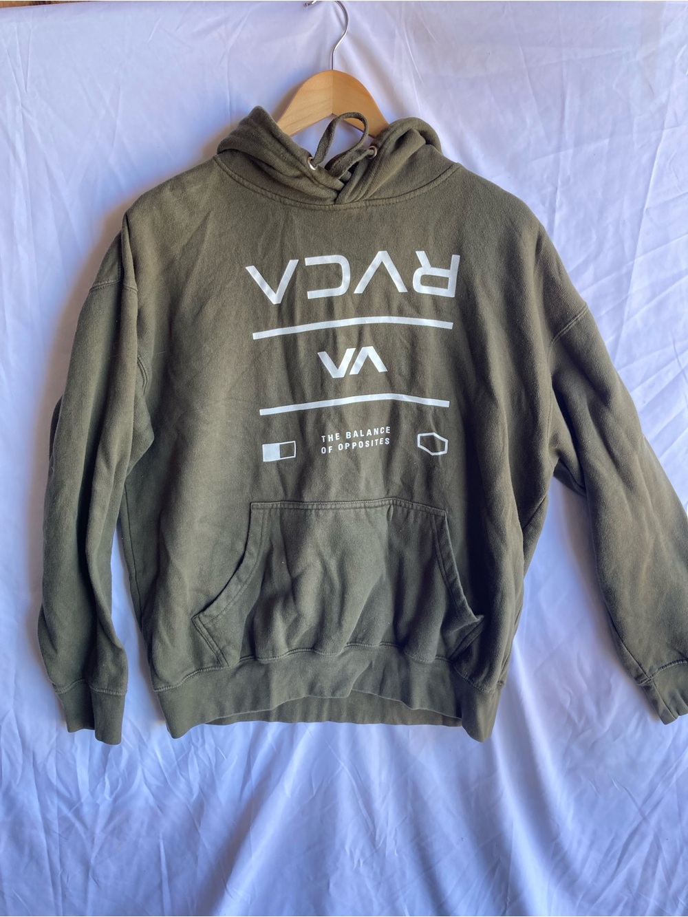 RVCA Olive Green Hooded Sweatshirt with White Logo